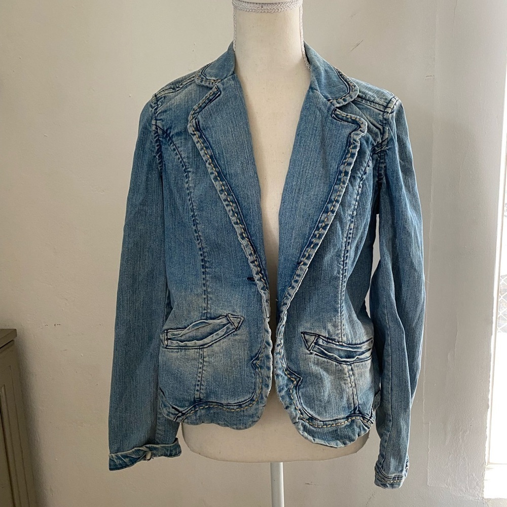 American Vintage  y2k boho  coastal cowgirl Light Blue Jean Jacket size M - Picture 5 of 9